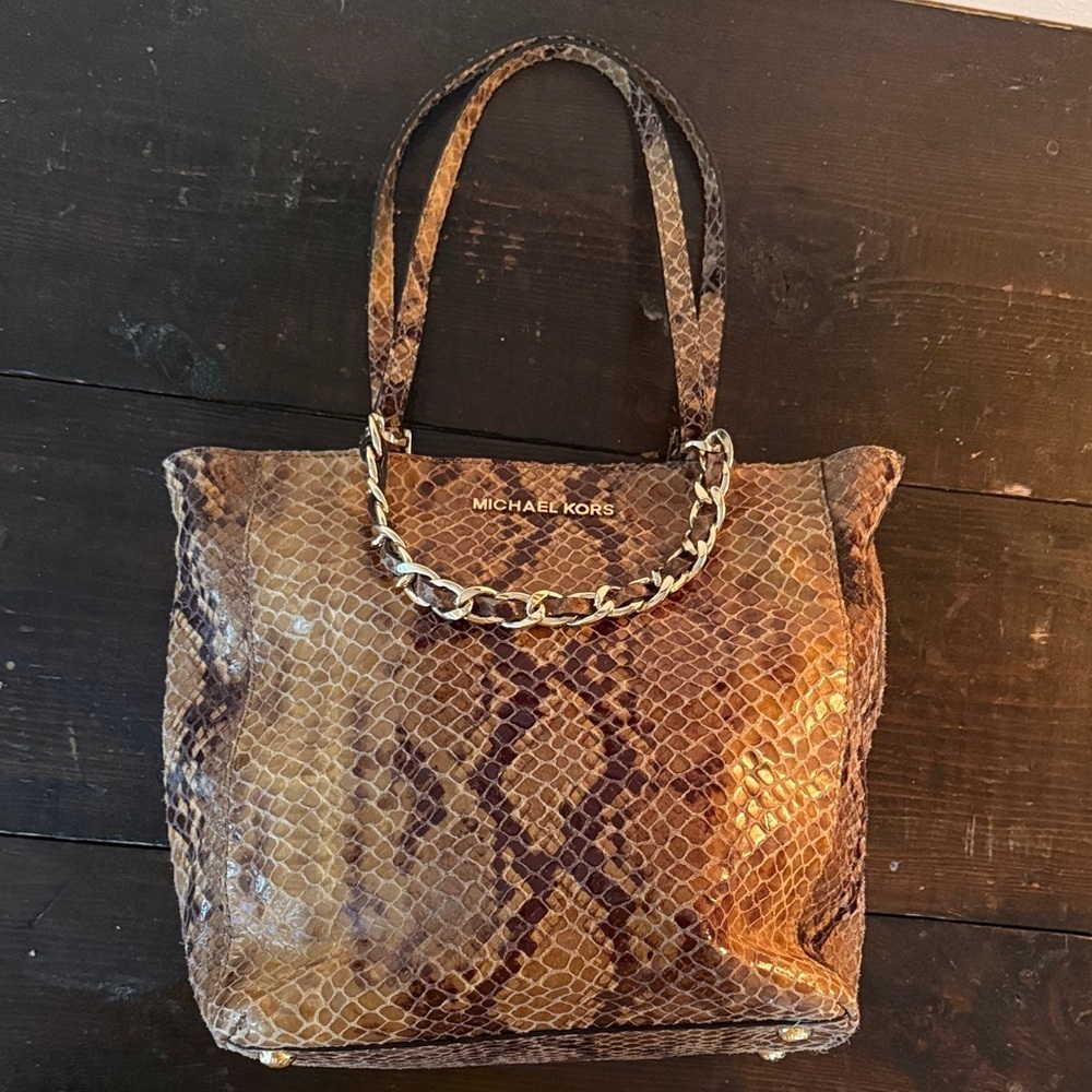 Michael Kors Tan Snake Print Tote - Picture 2 of 8